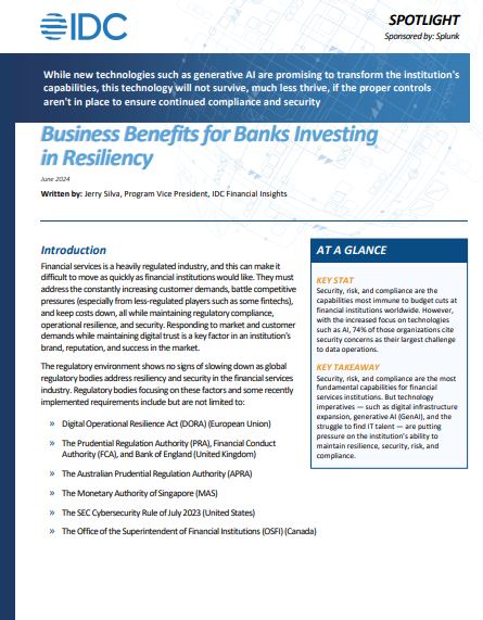 IDC Industry Spotlight: Business Benefits for Banks Investing in Resiliency