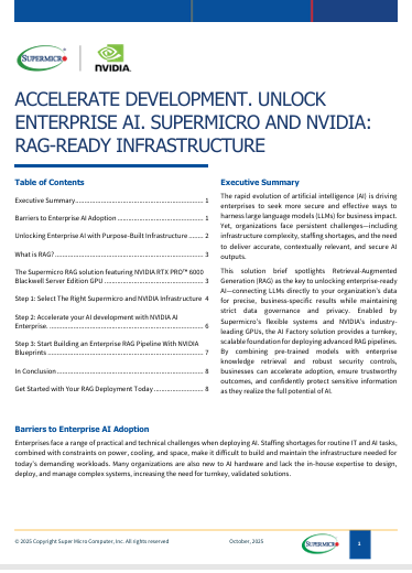 Accelerate Development. Unlock Enterprise AI. Supermicro and Nvidia: Rag-ready Infrastructure