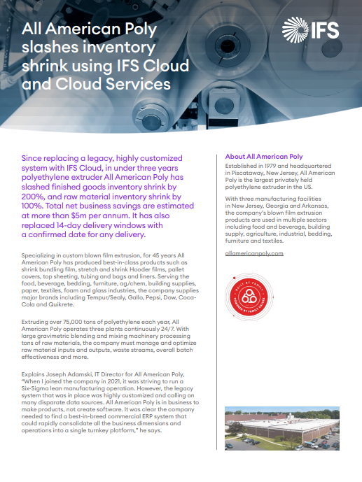 All American Poly slashes inventory shrink using IFS Cloud and Cloud Services